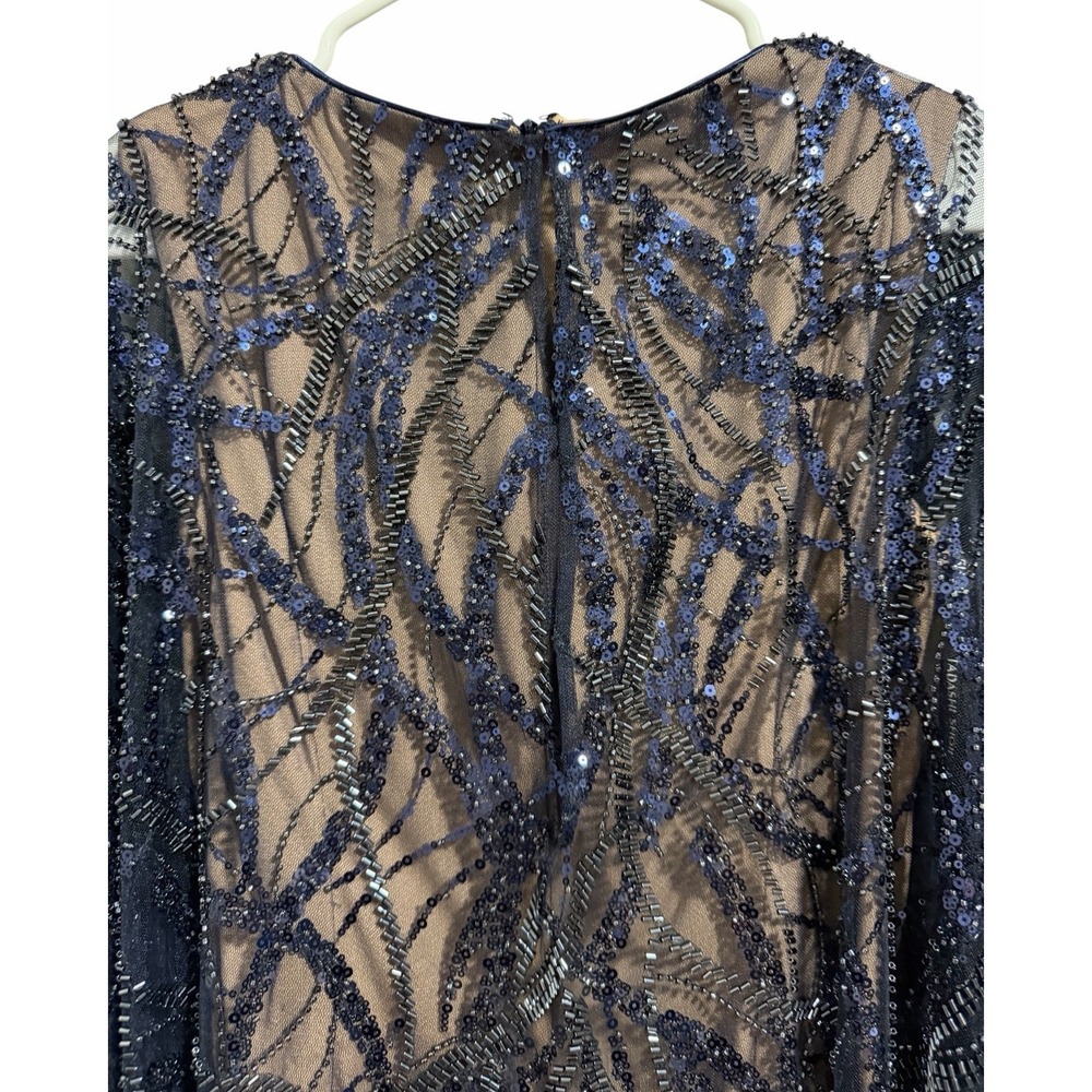 $568 Tadashi Shoji Blue Beaded Sequined Jewel Neck Sheath Dress Women's Size S - Picture 4 of 14